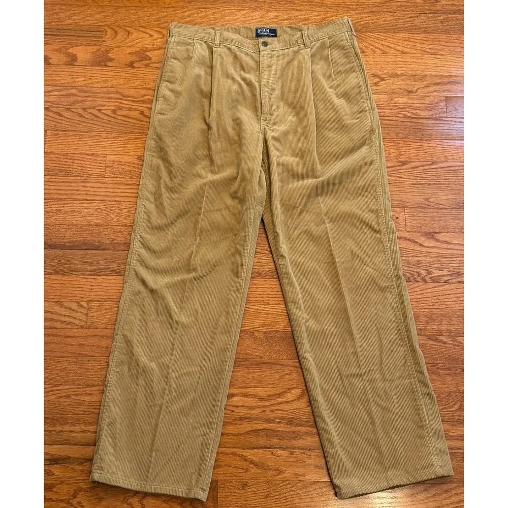 Vintage Polo Ralph Lauren Corduroy Pants Mens 36x30 Pleated USA Made Talon Zip